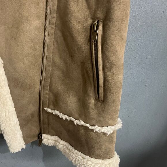 Joie Brown &Cream Shearling suede Vest Gorpcore oversized medium #737 - Picture 4 of 8
